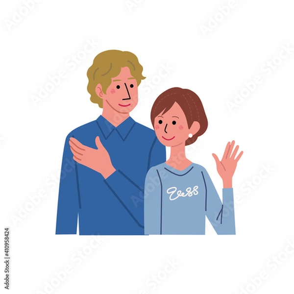 Fototapeta 若い男女　カップル　夫婦　イラスト　上半身
