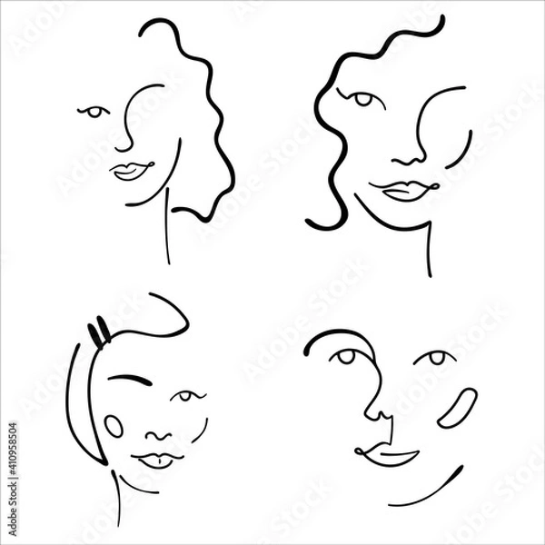 Fototapeta Abstract line art face painting contemporary portrait