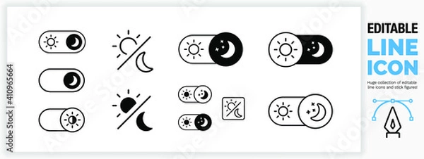 Fototapeta Editable line icon set of dark mode settings buttons
