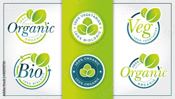 Fototapeta ORGANIC NATURAL VEG Product Labels Set Design - VECTOR - JPEG - PNG - NO BACKGROUND