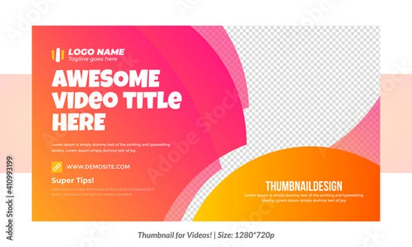 Fototapeta Editable Thumbnail for videos and all social platforms usable in your all videos Editable Premium Vector, Customizable Thumbnails fully customizable awesome gradient thumbnail for videos	