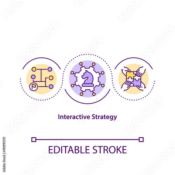 Fototapeta Interactive strategy concept icon. Strategic marketing plan idea thin line illustration. Strategy is the art of creating value. Vector isolated outline RGB color drawing. Editable stroke
