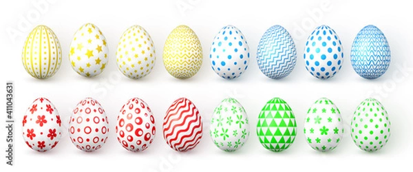 Fototapeta Happy Easter. Color Easter eggs on white background. Vector illustration