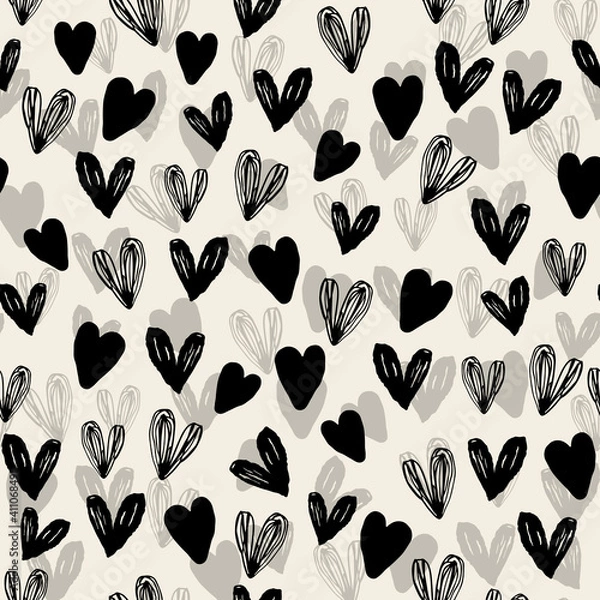 Obraz seamless decoration pattern background with monochrome hand draw heart