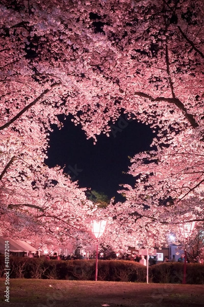 Obraz 【青森】弘前公園の空に浮かぶ桜のハートマーク