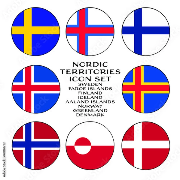Fototapeta Nordic Territories Rounded Flag Icon Set in Scandinavia and surrounding countries.