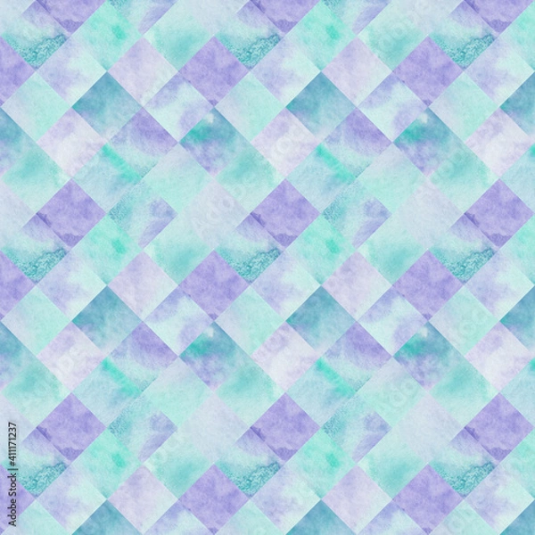 Obraz Seamless watercolor pattern with lilac and mint rhombs