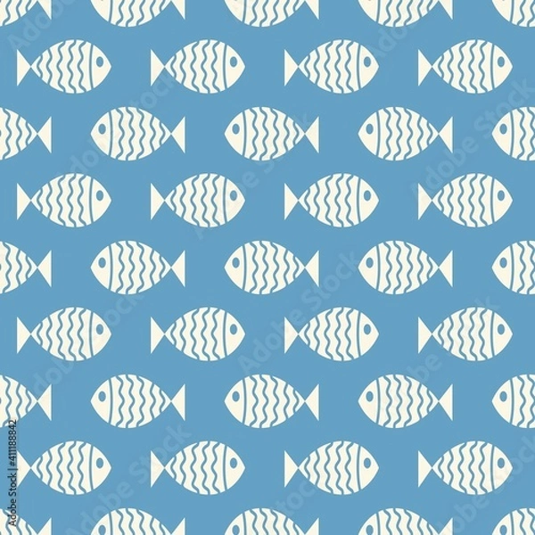 Fototapeta Nautical seamless pattern with geometric ship anchors