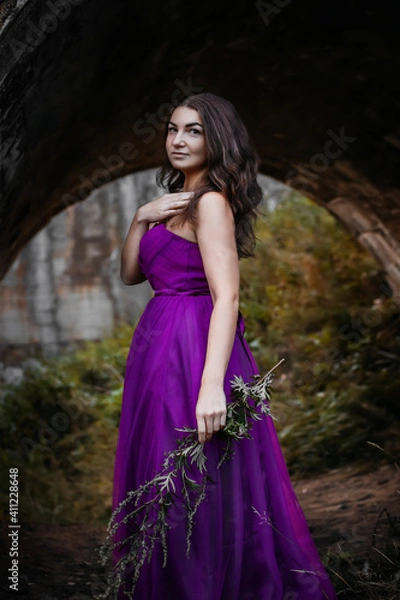 Fototapeta Girl in a lilac dress