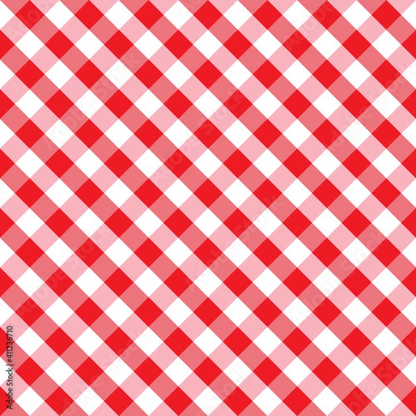 Fototapeta Gingham red checkered seamless pattern. Plaid repeat design background. EPS10 vector illustration, CMYK redy to print.