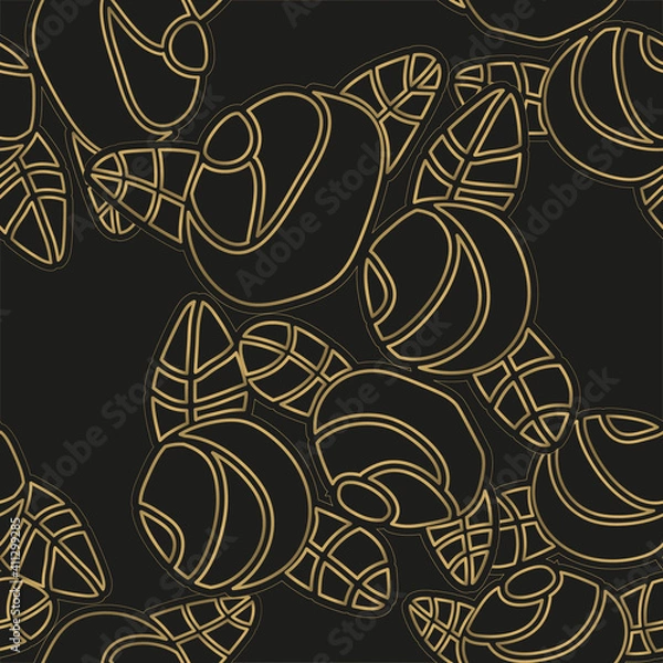 Fototapeta black art deco pattern with golden flower pattern