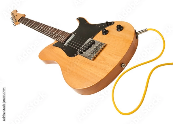 Obraz yellow electric guitar with a cable plugged