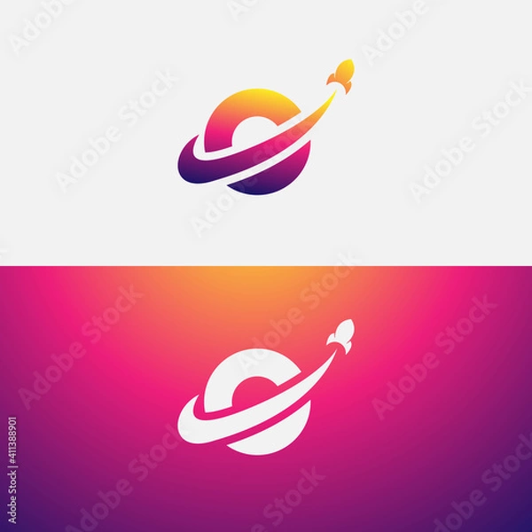 Obraz Abstract logo outer space theme. gradient monogram design space and rocket icon.