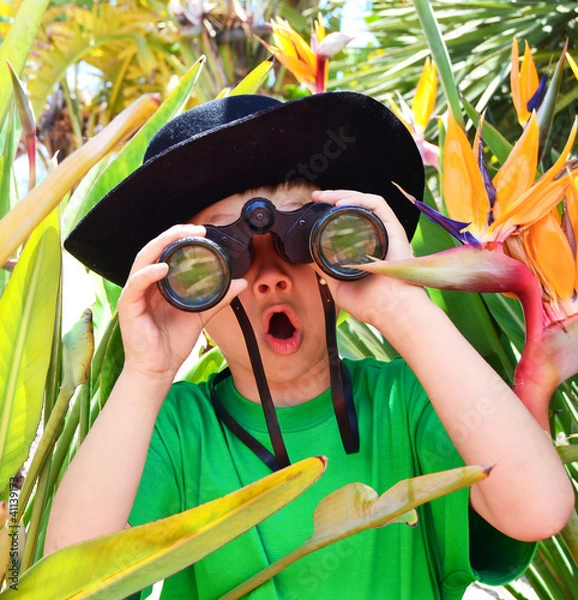 Obraz explorer boy with binoculars