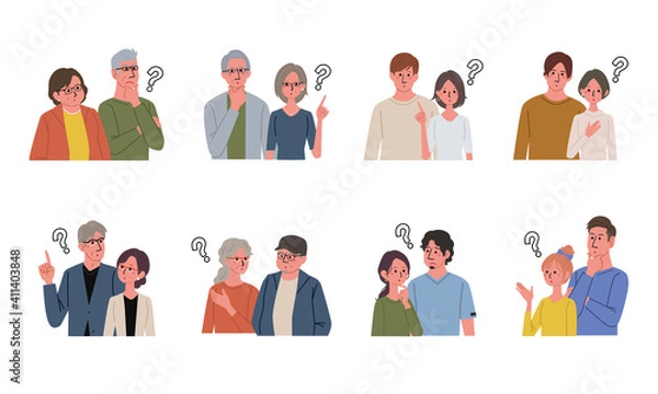 Fototapeta 考える人々のイラスト　複数の男女　イラスト　セット
