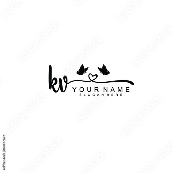Obraz KV Initial handwriting logo template vector