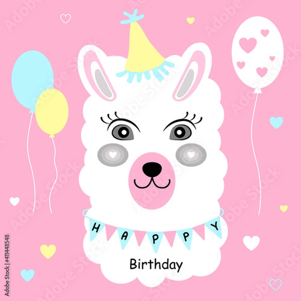 Fototapeta Llama Animal Beautiful Picture Or Poster. Valentine's Day, Baby's Birthday. Decoration of the Children's Room. Lama No Problem. Room for the Little Princess. 