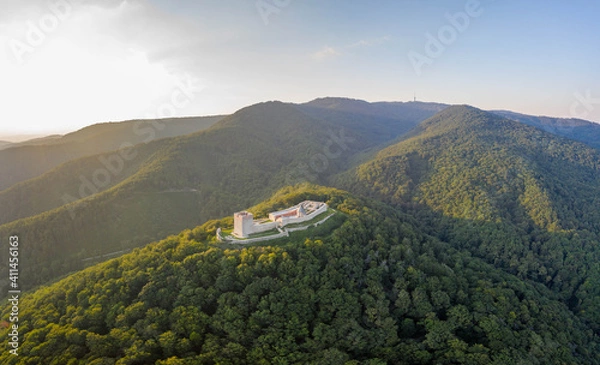 Obraz Aerial drone shot of Oltar Domovine ston fortress castle on top of Zagreb uptown hill