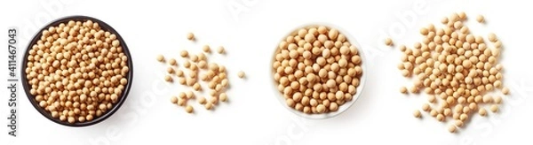 Obraz Bowl of soybeans isolated on white, from above