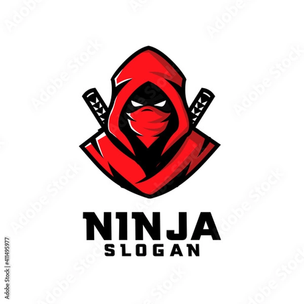 Fototapeta ninja vector mascot logo design illustration concept style for badge, emblem. Head Face ninja illustration for sport and esport team