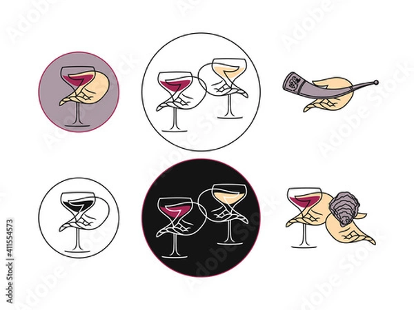 Fototapeta Wine concept collection for a logo on a white background
