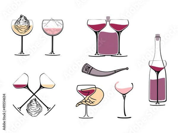 Fototapeta Wine concept collection for a logo on a white background