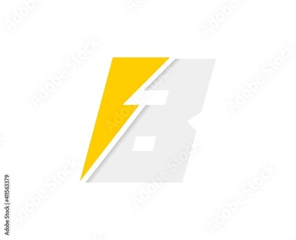 Obraz B letter logo, vector font with lightning flash power icon