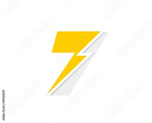 Obraz 7 number logo, vector font with lightning flash power icon