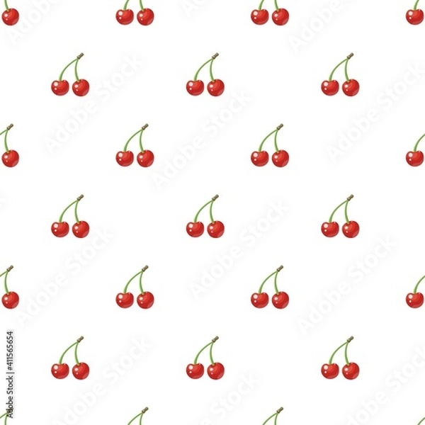 Obraz Cherry seamless pattern. Vector texture for textile, wrapping, wallpapers and other surfaces.