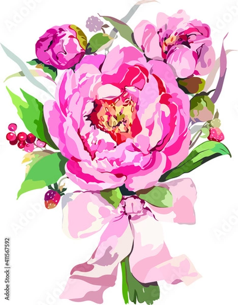 Fototapeta 
Bouquet with peonies and bow.