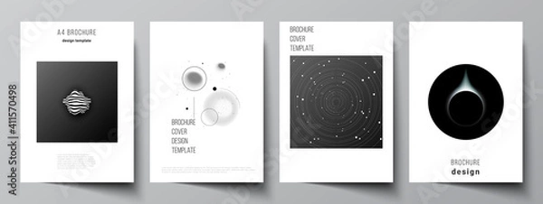 Fototapeta Vector layout of A4 format cover mockups design templates for brochure, flyer layout, booklet, cover design, book design, brochure cover. Tech science future background, space astronomy concept.