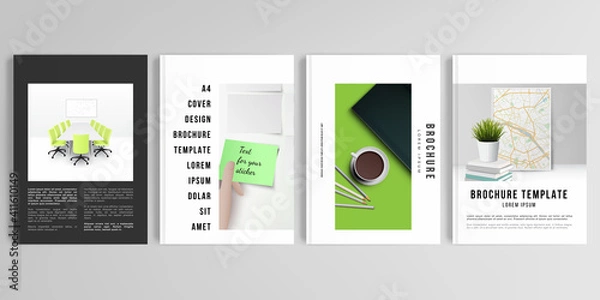 Fototapeta Realistic vector layouts of cover mockup design templates in A4 format for brochure, cover design, flyer, book design, magazine, poster. Home office concept, study or freelance, working from home.