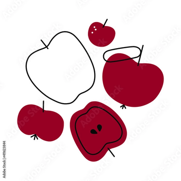 Obraz Red apple with a leaf in a flat style. Vector graphics