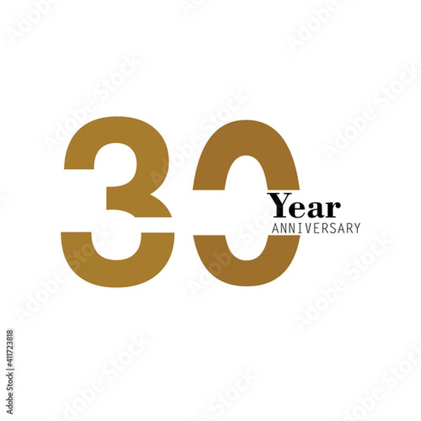 Fototapeta 30 Year Anniversary Logo Vector Template Design Illustration gold and white