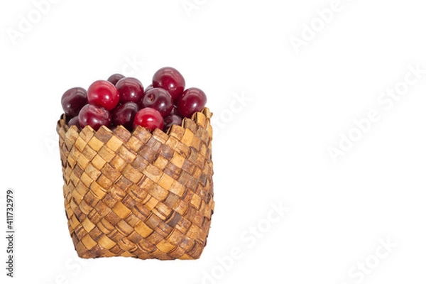 Fototapeta Cherry berries on a white background. Copy space.