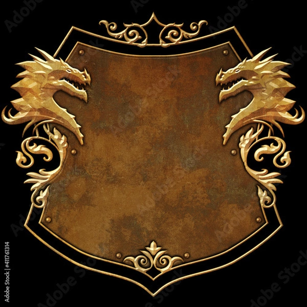 Obraz Fantasy heraldic frame with dragons