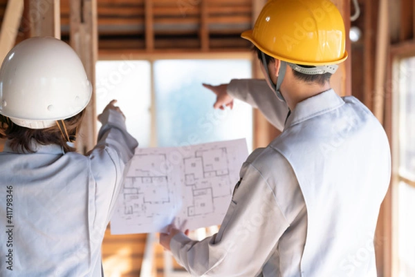 Obraz 建築現場で打ち合わせ　イメージ