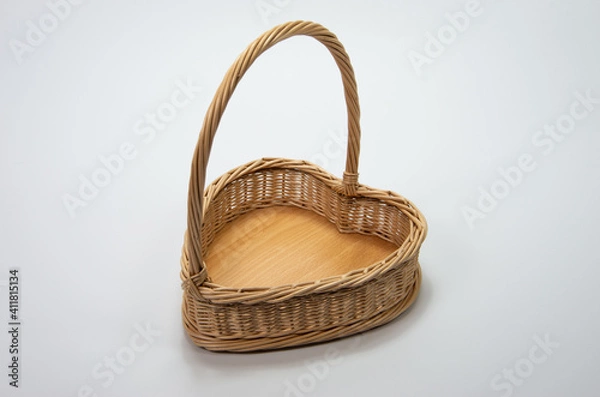 Obraz Wicker basket with handle. Heart shapes. Valentine's Day