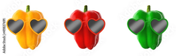 Fototapeta bell peppers with sunglasses on white background 3d rendering