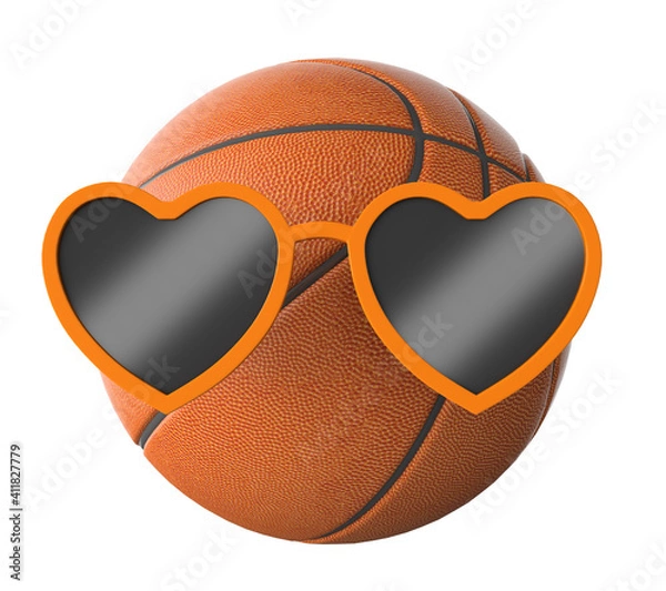 Fototapeta basketball with sunglasses on white background 3d rendering
