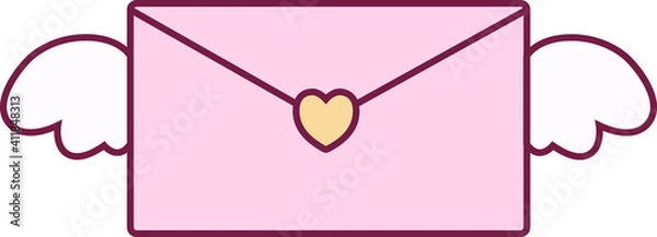 Fototapeta pink valentine envelope with wings and yellow heart on transparent background fully editable file