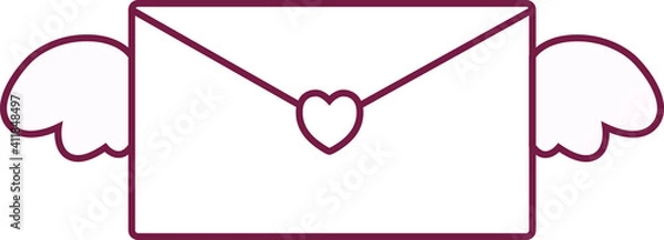 Fototapeta valentine envelope with wings and yellow heart on transparent background fully editable file