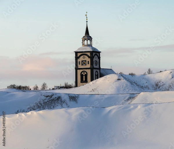 Fototapeta Famous Roros church in winter conditions, Norway
