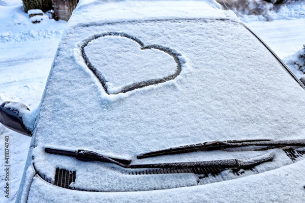Obraz Frozen windshield in the snow with a heart