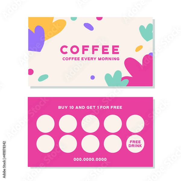 Obraz Loyalty card for cafe coffee. Stamps card collect 10 get 1 free. abstract background