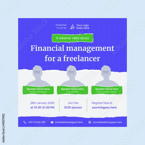 Fototapeta webinar poster design template with torn ripped paper effect vector