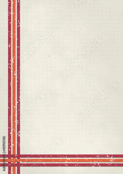 Obraz A retro 1970's or 1980's light graphic background design for use as a product, poster or flyer background with orange and red stripes with corner design and copy space