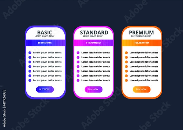 Obraz Pricing Table Eye Catching Design Template