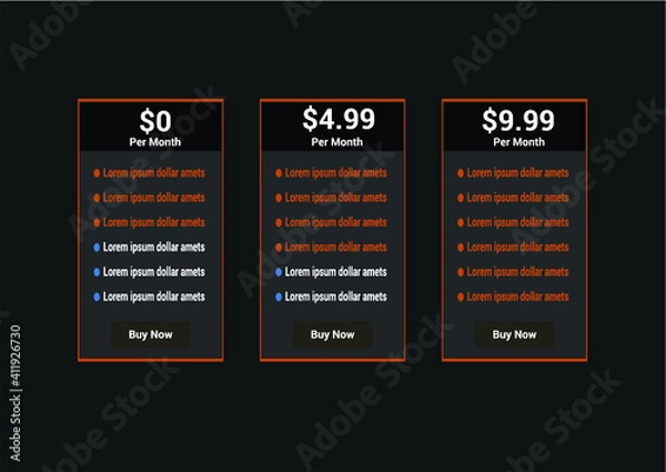 Obraz Artistic Pricing Table Template Design