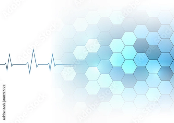 Obraz Vector : Cardiogram and hexagons on blue medical background